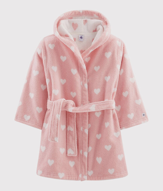 Albornoz con corazón de niña de rizo rosa CHARME/blanco MARSHMALLOW