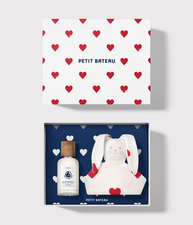 Caja regalo perfume beb&eacute; 50ml y peluche coraz&oacute;n blanco/blanco
