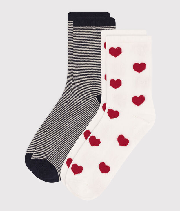 2 pares de calcetines de algod&oacute;n estampados para mujer multicolor
