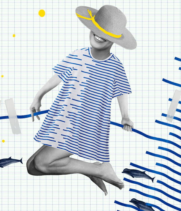 Vestido reedici&oacute;n Hy&egrave;res de mujer blanco/azul