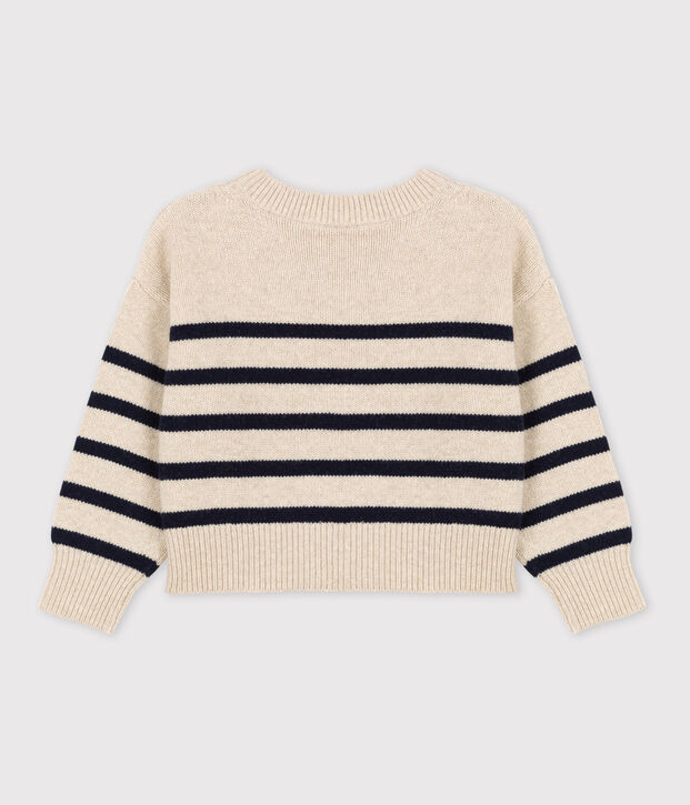 Jersey a rayas de lana y algod&oacute;n de ni&ntilde;a/ni&ntilde;o crudo/azul