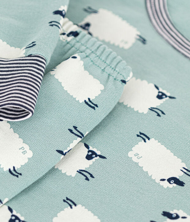 Pijama infantil de felpa cepillada con estampado de oveja verde/multicolor