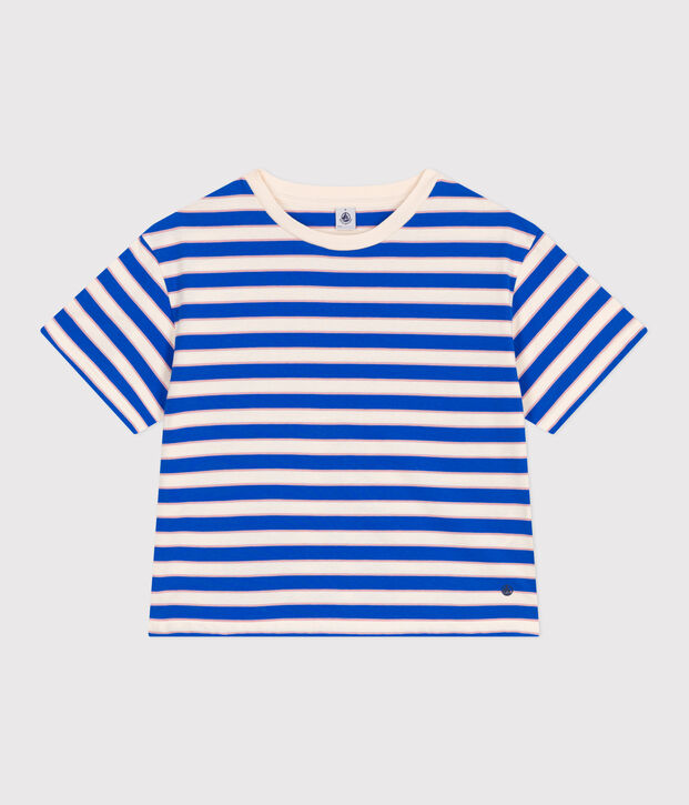 Camiseta Boxy de algod&oacute;n a rayas para mujer crudo/multicolor