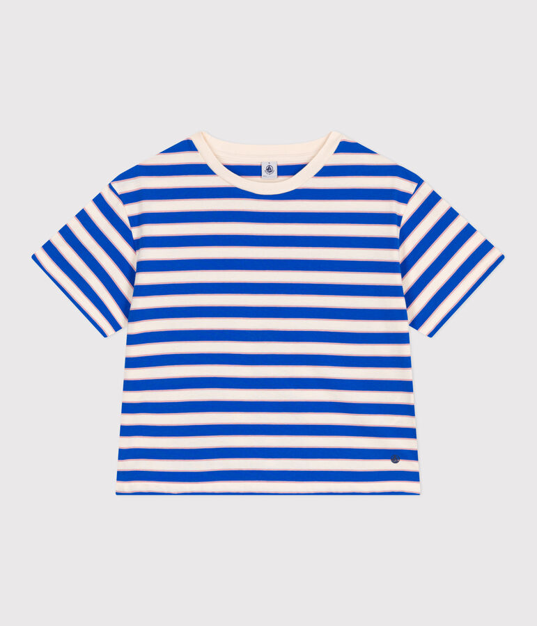 Camiseta Boxy de algod&oacute;n a rayas para mujer crudo/multicolor