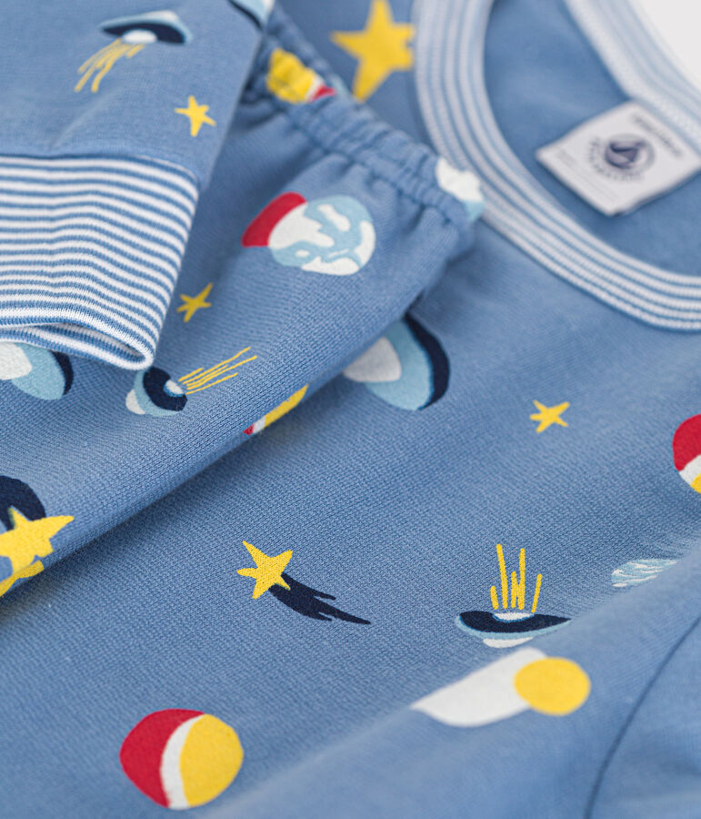 Pijama infantil de felpa cepillada con estampado espacial azul/multicolor