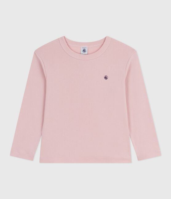 Camiseta infantil lisa de algodón de manga larga rosa JOLI