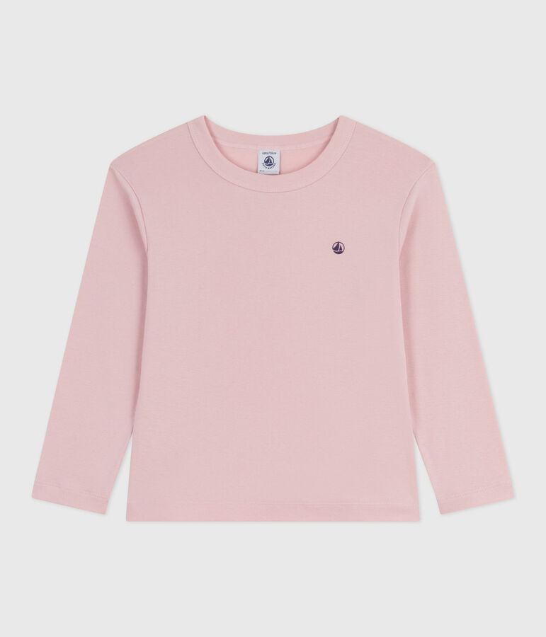 Camiseta infantil lisa de algod&oacute;n de manga larga rosa