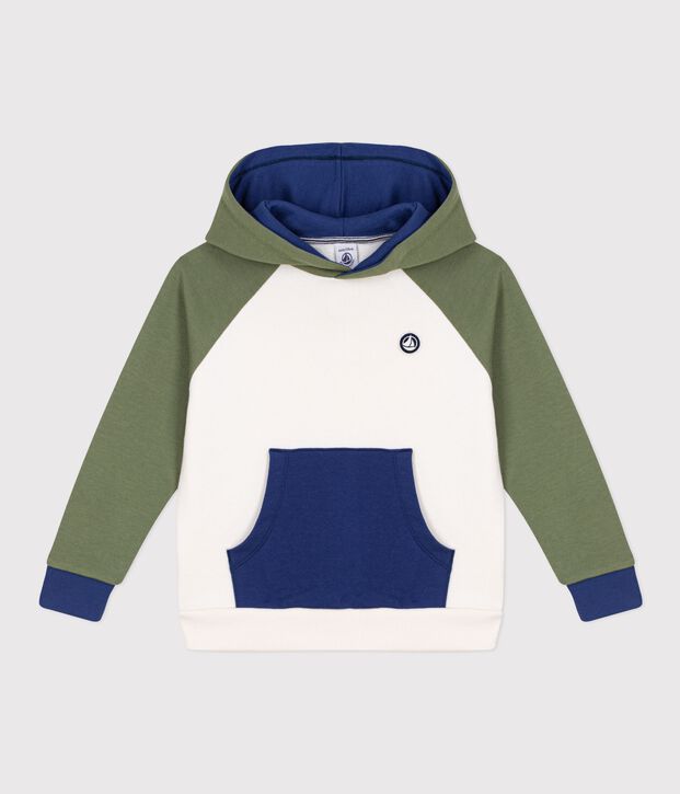 Sudadera infantil de algod&oacute;n con capucha crudo/multicolor