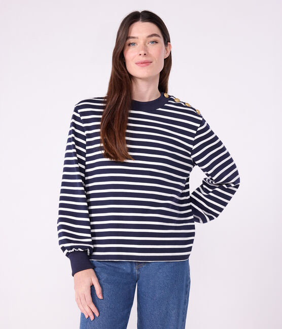 Marinera de algodón para mujer azul SMOKING/blanco MARSHMALLOW