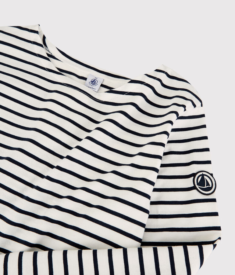 Jersey marinero ligero de algod&oacute;n de mujer blanco MARSHMALLOW/azul SMOKING