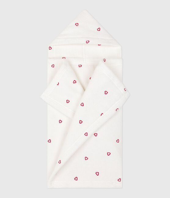 Capa de baño de rizo con corazones bordados para bebé blanco MARSHMALLOW/rosa CHARME