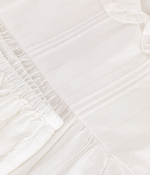 Vestido blanco de algod&oacute;n, pololo y detalles calados para beb&eacute; blanco