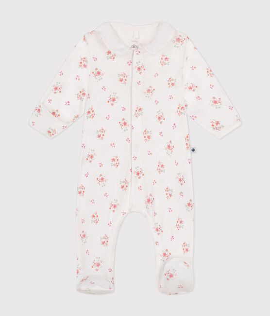Pijama de algodón con estampado de flores para bebé blanco MARSHMALLOW/blanco MULTICO