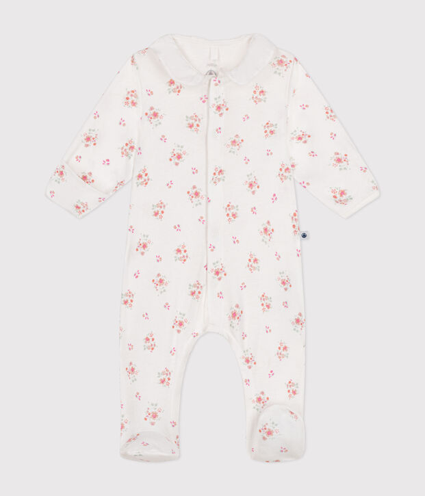 Pijama de algod&oacute;n con estampado de flores para beb&eacute; blanco/multicolor