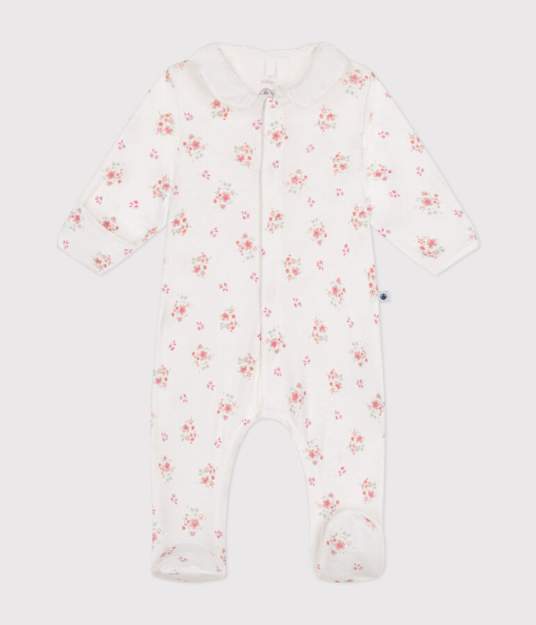 Pijama de algod&oacute;n con estampado de flores para beb&eacute; blanco/multicolor