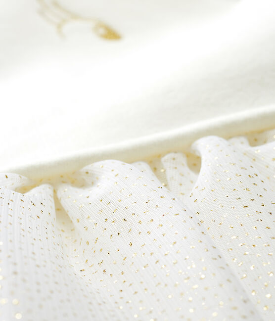 Vestido bimaterial de manga larga para bebé niña blanco MARSHMALLOW CN