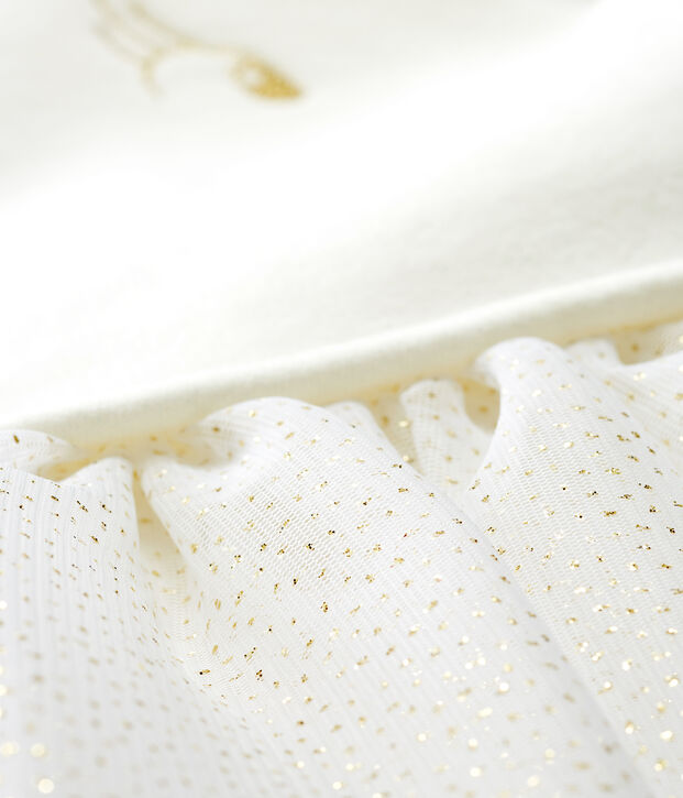Vestido bimaterial de manga larga para beb&eacute; ni&ntilde;a blanco
