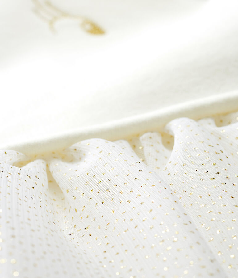 Vestido bimaterial de manga larga para beb&eacute; ni&ntilde;a blanco