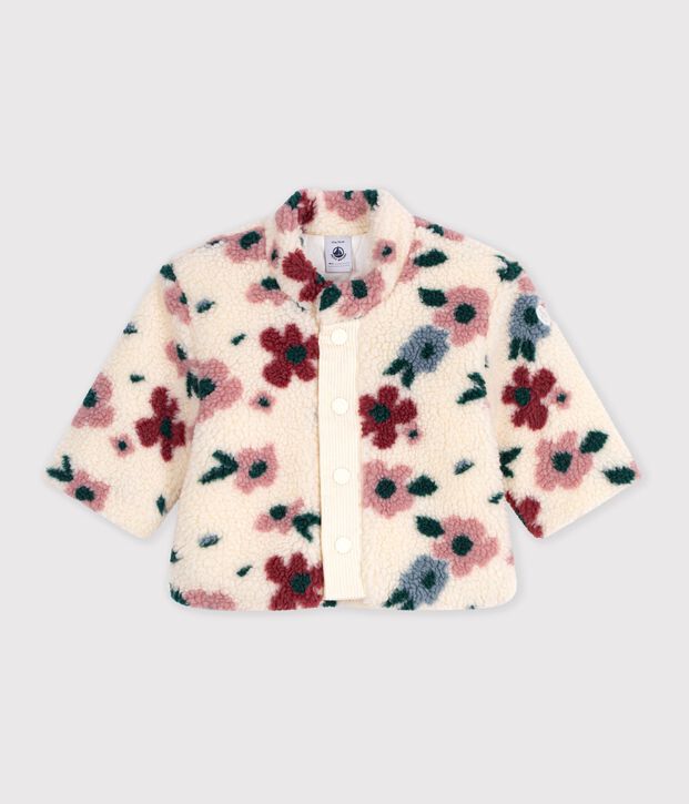 Abrigo enguatado de borreguito con estampado de flores para beb&eacute; crudo/multicolor