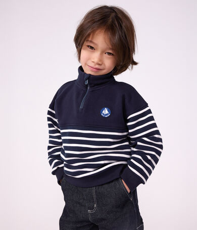 Sudadera infantil de algod&oacute;n a rayas con cremallera en el cuello