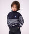 Sudadera infantil de algod&oacute;n a rayas con cremallera en el cuello azul/blanco