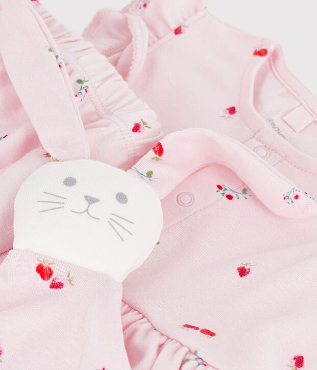 Conjunto de regalo con vestido y doudou de algod&oacute;n con estampado de flores para beb&eacute; rosa/multicolor