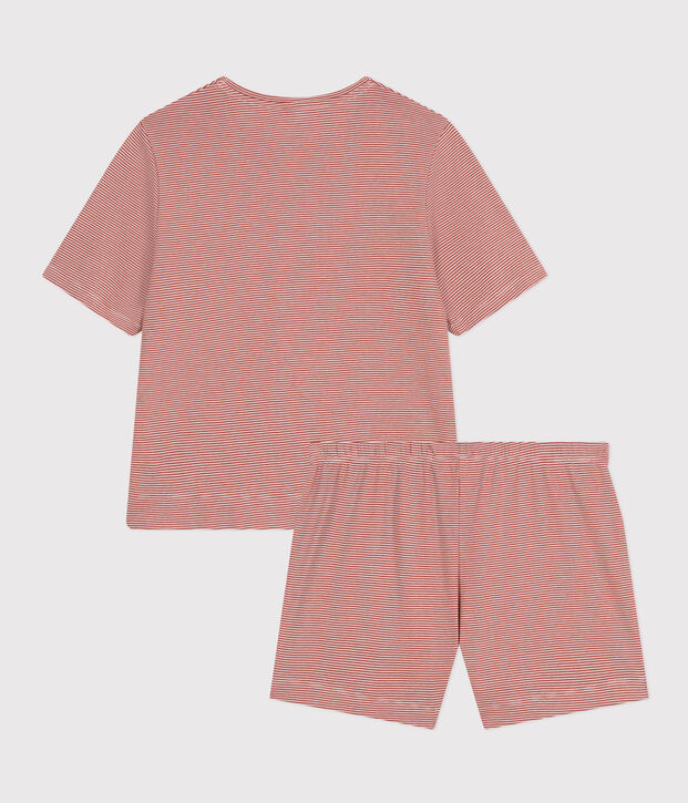Pijama con pantal&oacute;n corto y camiseta de algod&oacute;n a rayas para mujer marron/blanco