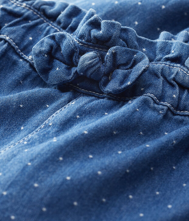 Pantal&oacute;n vaquero claro de lunares de beb&eacute; ni&ntilde;a azul