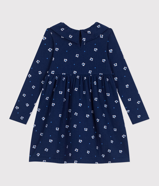 Vestido infantil de manga larga de algodón con flores azul MEDIEVAL/blanco MULTICO