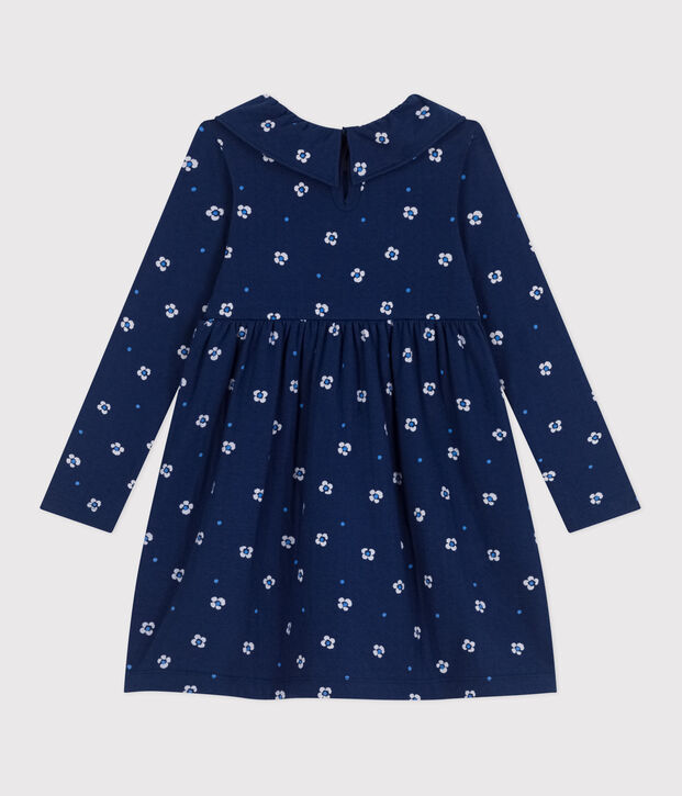 Vestido infantil de manga larga de algod&oacute;n con flores azul/multicolor