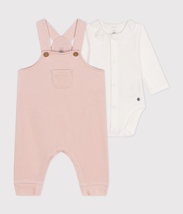 Conjunto de peto de terciopelo para beb&eacute; rosa