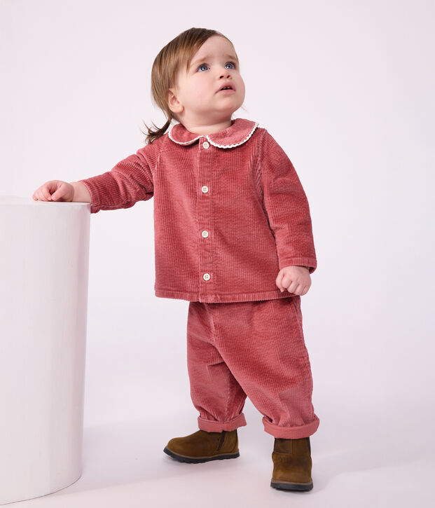 Pantal&oacute;n de terciopelo liso para beb&eacute; rosa