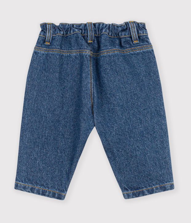 Pantal&oacute;n denim liso con bordado de coraz&oacute;n para beb&eacute; azul