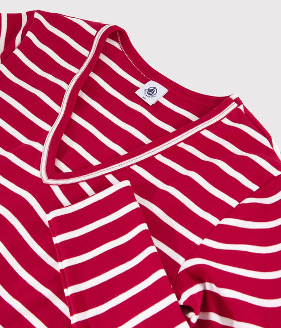 Camiseta icónica con cuello de pico para mujer rojo TERKUIT/blanco MARSHMALLOW