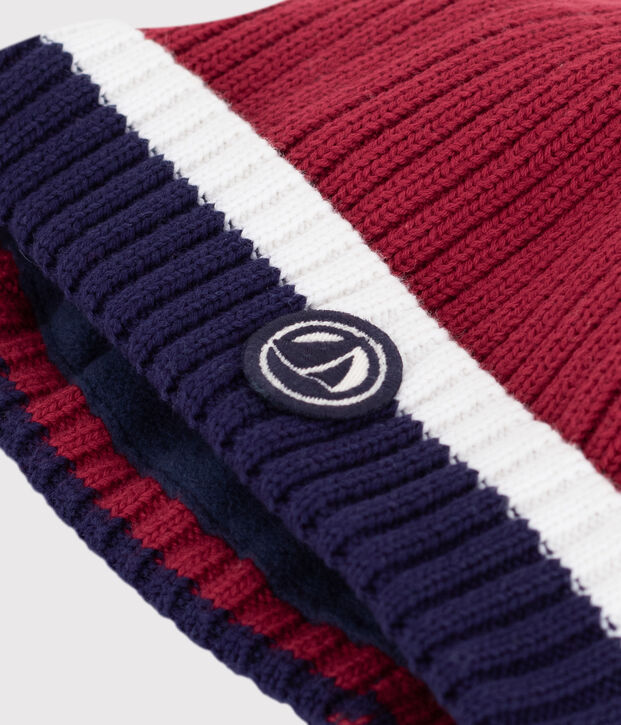 Gorro de punto tricotado con forro polar para beb&eacute; rojo/multicolor