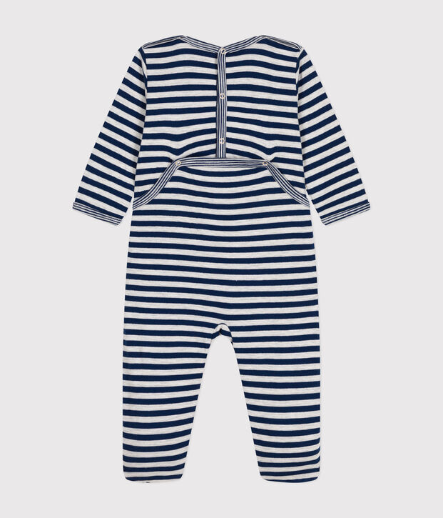 Pijama de t&uacute;bico a rayas para beb&eacute; azul/beige