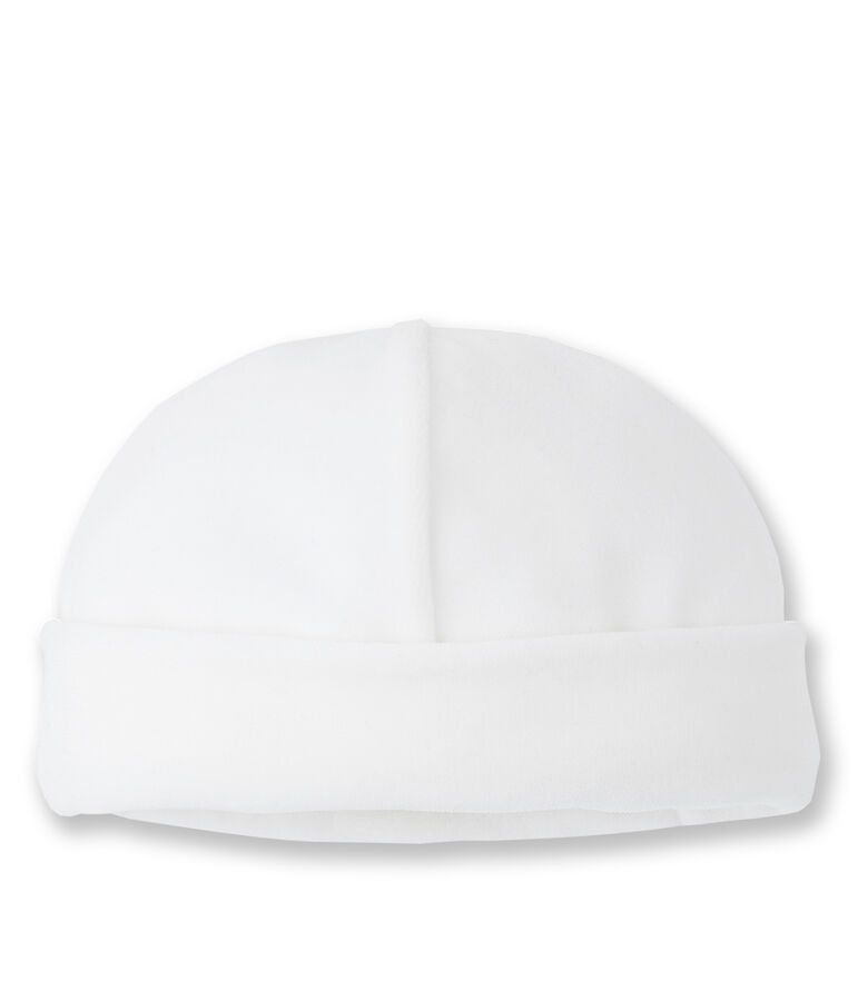 Bonnet naissance b&eacute;b&eacute; en velours blanco Lait