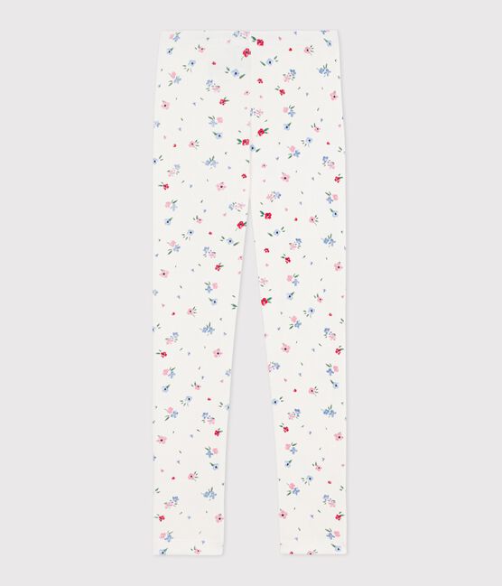 Leggings infantiles de algodón con estampado de flores blanco MARSHMALLOW/blanco MULTICO