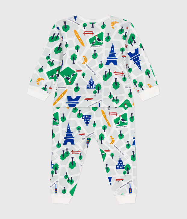 Pijama sin pies de algod&oacute;n con estampado de Par&iacute;s para beb&eacute; blanco/azul