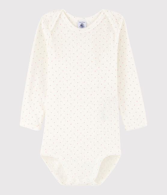 Bodi de manga larga de bebé niña blanco MARSHMALLOW/rosa CHARME