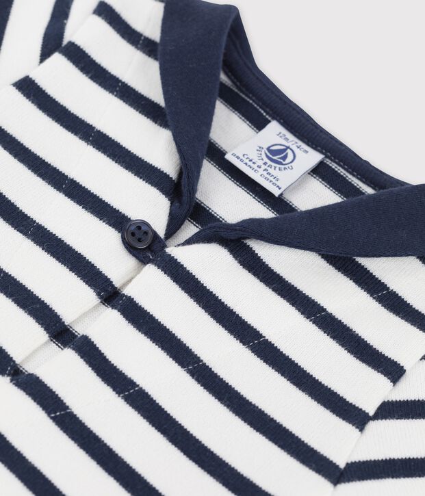 Vestido con cuello marinero de jersey grueso ecol&oacute;gico de beb&eacute; blanco/azul