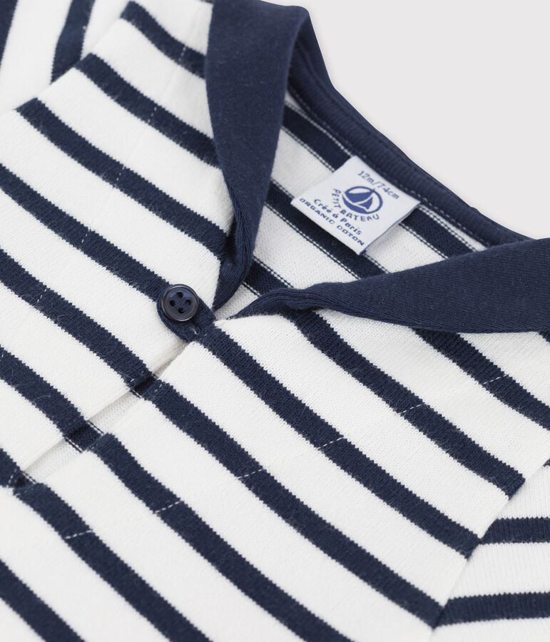 Vestido con cuello marinero de jersey grueso ecol&oacute;gico de beb&eacute; blanco MARSHMALLOW/azul SMOKING