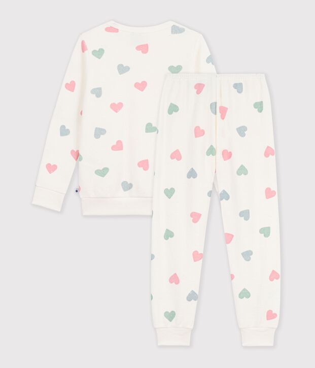 Pijama infantil de rizo de algod&oacute;n con corazones crudo/multicolor