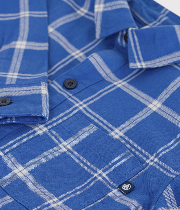 Camisa infantil de algod&oacute;n a cuadros azul/crudo