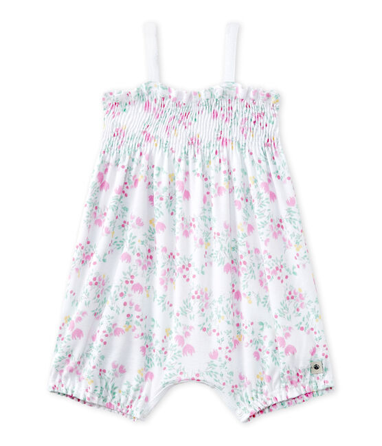 Pelele corto con bordado estampado para bebé niña blanco ECUME/rosa ROSE/ MULTICO