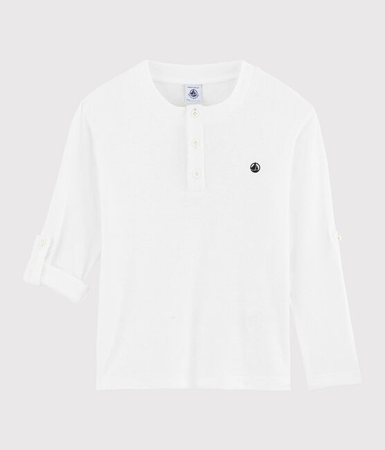 Camiseta de algodón y lino de niño blanco MARSHMALLOW