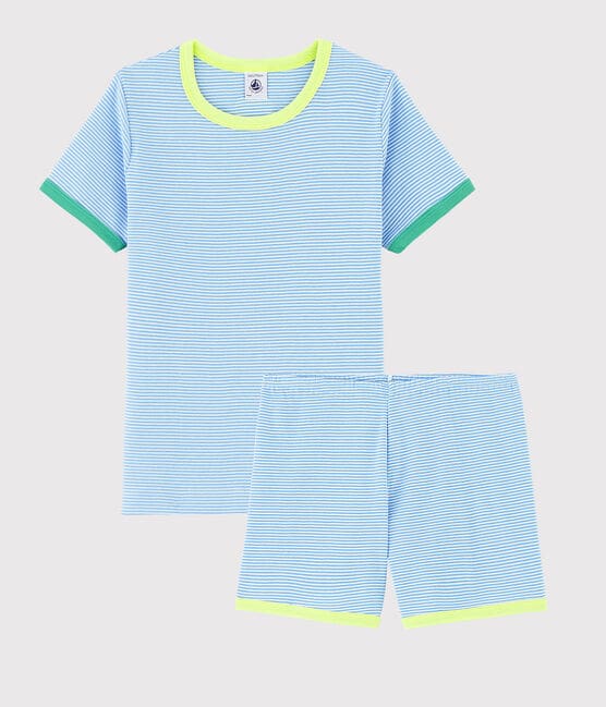 Pijama corto de punto para niña/niño azul EDNA/blanco MARSHMALLOW