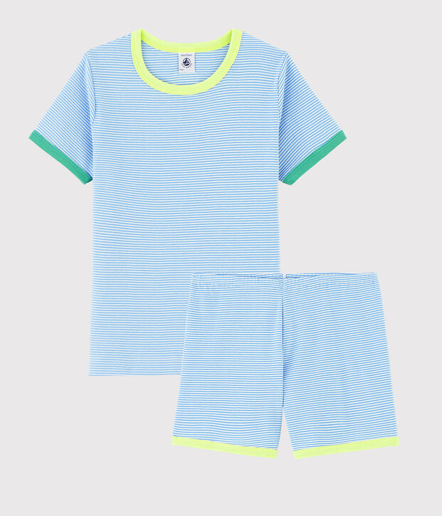 Pijama corto de punto para ni&ntilde;a/ni&ntilde;o azul/blanco