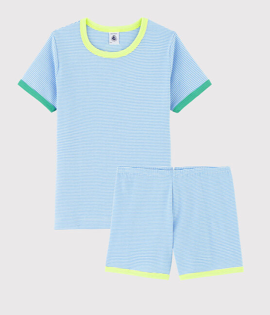 Pijama corto de punto para niña/niño azul EDNA/blanco MARSHMALLOW