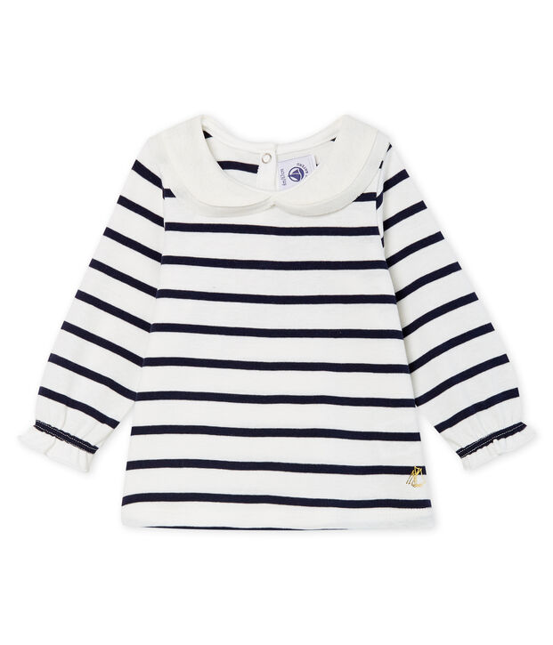 Blusa de manga larga con rayas marineras para beb&eacute; ni&ntilde;a blanco/azul